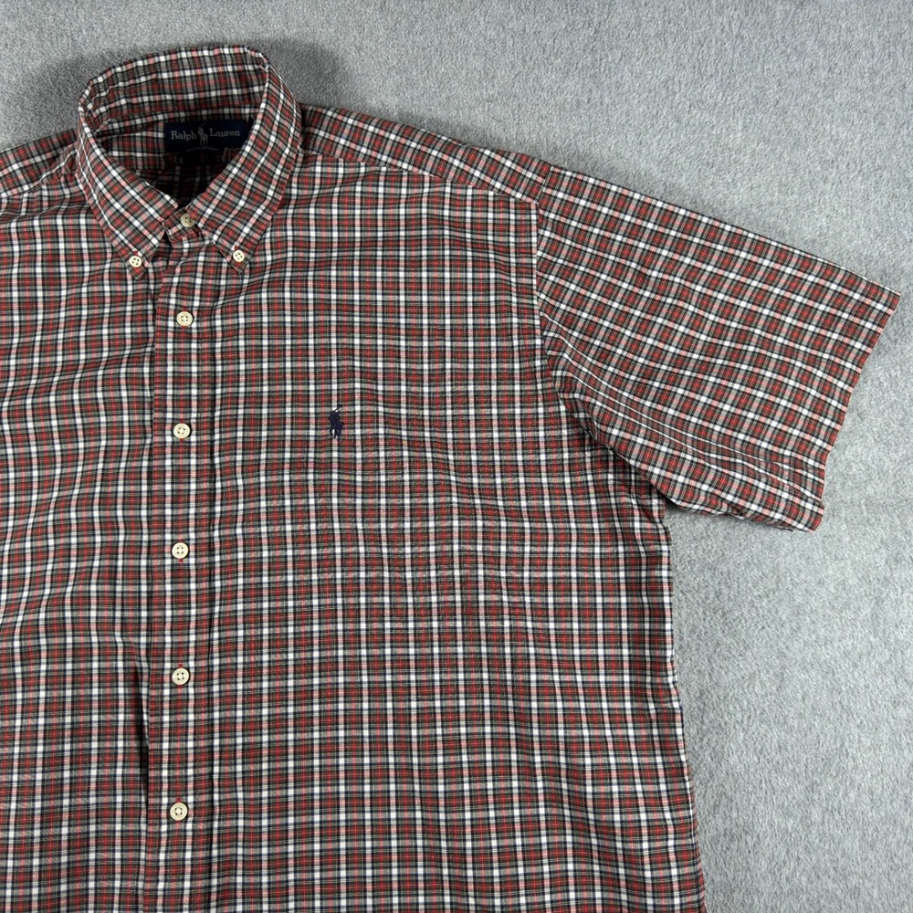 Ralph Lauren Blake Plaid Cotton Shirt Button Up Short Sleeve Polo Pony Red Blue